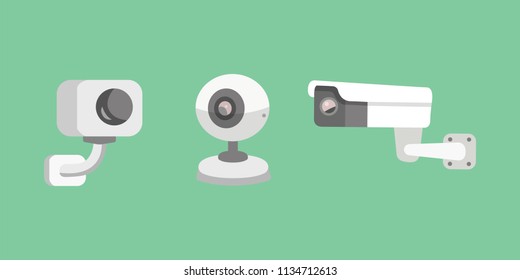 Vector set security camera. CCTV cartoon illustration. Safety and watching.