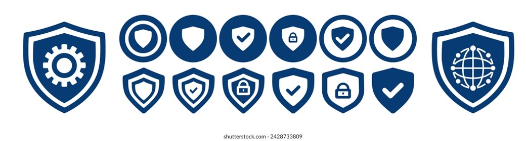  Vector set of security line icons. Shields, cybersecurity, password, computer security.