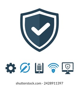 Vector set of security line icons. Shields, cybersecurity, password, computer security.