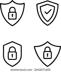 Vector set of security shield icons with lock and key symbols for web protection and safe internet access