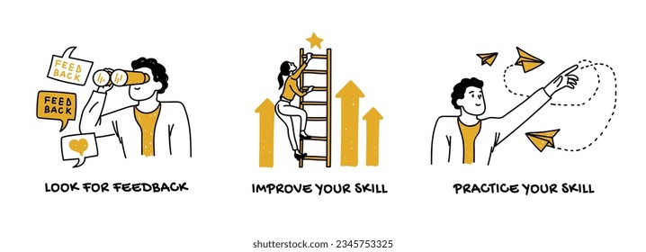 Vector set self development, self assessment, personal growth concept 