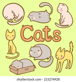 Vector set of seven adorable cats.
