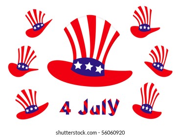 Vector set of seven american hats.