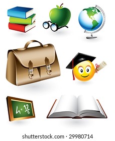 Vector set of seven detailed education objects