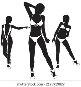 Vector Set Of Sexy Girls In Various Poses Illustration Isolated On White Background