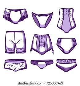 Vector set of sexy and pretty panties, collection of design elements on a white background.