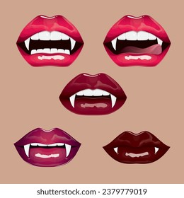 Conjunto vectorial de los labios de vampiros de una mujer sexy
