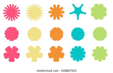 Vector set of shape elements with sharp and round edges in different colors.