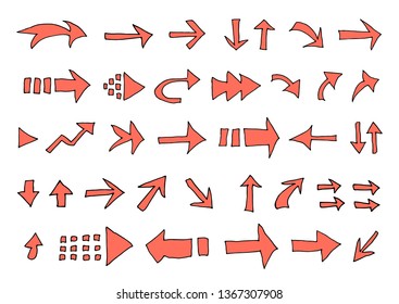 Vector set of shapes of coral arrows isolated on white