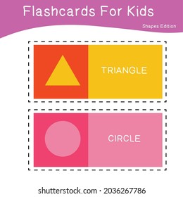 Vector set of shapes flashcards. Shapes Flashcards edition. Shapes for preschool education. Educational printable math flashcards. Vector illustration. 