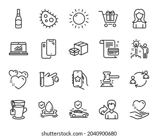 Vector set of Share, Sunny weather and Flood insurance line icons set. Packing boxes, Favorite app and Blood donation icons. Smartphone, Payment card and Shopping cart signs. Share web symbol. Vector