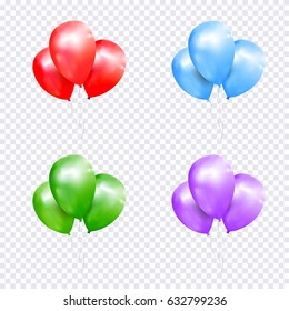 Vector set of sheaf colored balloons on transparent background. Realistic balloons illustration for party, celebration design decoration. Editable elements with gradient mesh