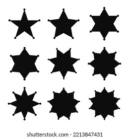 Vector set of sheriff's stars black badges. From five point to ten point stars icon collection