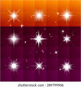 Vector set of shining stars, light effect, the stars glitter, star shines. Colorfull background. Vector Illustration