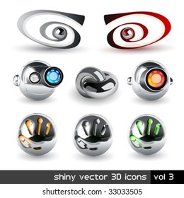 Vector set of shiny chrome 3d icons