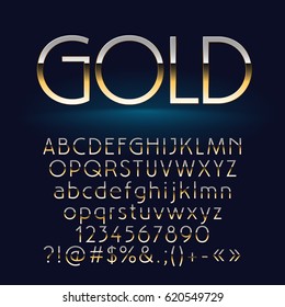 Vector set of shiny gold letters, symbols and numbers. Contains graphic style