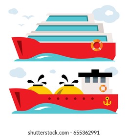 Vector Set of Ship Icons. Flat style colorful Cartoon illustration.