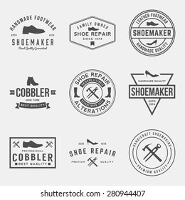 vector set of shoemaker and shoe repair labels, badges and design elements