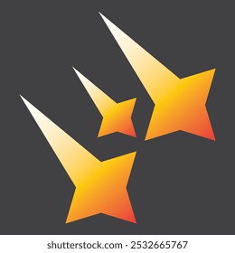 Vector Set of Shooting Stars Icons – isolated on Black background, Golden Gradient Falling Stars, Meteorites, and Comet Symbols. Abstract Silhouettes of Flying Comets and Meteor Elements