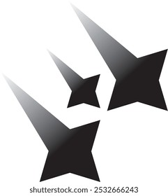 Conjunto vetorial de ícones de estrelas cadentes - Estrelas, meteoritos e símbolos de cometa de gradiente preto caindo. Silhuetas abstratas de cometas voadores e elementos de meteoros