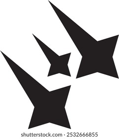 Conjunto vetorial de ícones de estrelas cadentes - estrelas caindo pretas, meteoritos e símbolos de cometas. Silhuetas abstratas de cometas voadores e elementos de meteoros
