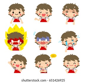 Vector set of Shopkeeper, staff, merchant, male character in different actions isolated on white background.