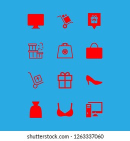 vector set. With shopping cart goods, giftbox and shoes icons in set