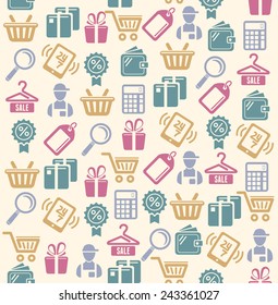 Vector Set of shopping icons pattern background