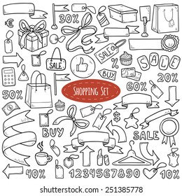 Vector set of shopping items, colorless cartoon collection