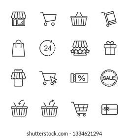 Vector set of shopping line icons.