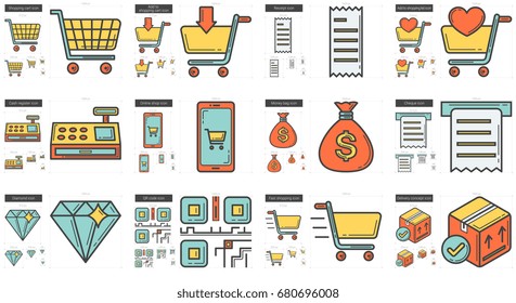 Vector set of shopping line icons isolated on white background. Shopping line icons set for infographic, website or app. Scalable icons designed on a grid system.
