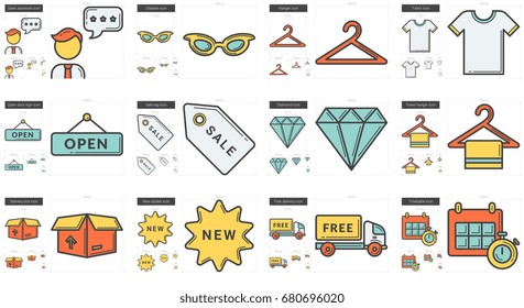 Vector set of shopping line icons isolated on white background. Shopping line icons set for infographic, website or app. Scalable icons designed on a grid system.