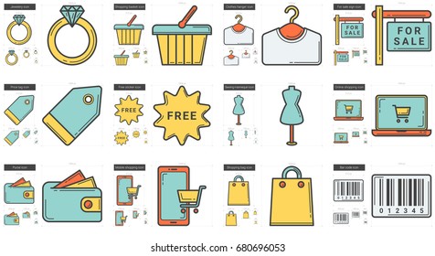 Vector set of shopping line icons isolated on white background. Shopping line icons set for infographic, website or app. Scalable icons designed on a grid system.