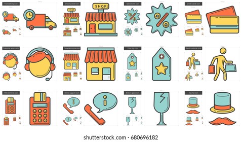 Vector set of shopping line icons isolated on white background. Shopping line icons set for infographic, website or app. Scalable icons designed on a grid system.