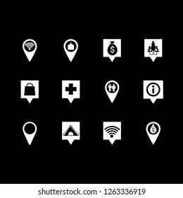  vector set. With shopping pin, wifi location and camping pin icons in set