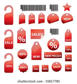 conjunto vectorial de etiquetas de compra y pegatinas en color rojo