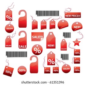 vector set of shopping tags and stickers in red color