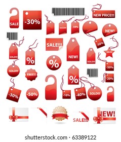 vector set of shopping tags and stickers in red color