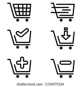 
vector set of shopping trolley with outlines style