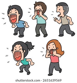 vector set of shouting people