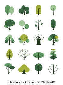 vector set of side view tree isolated on white background.