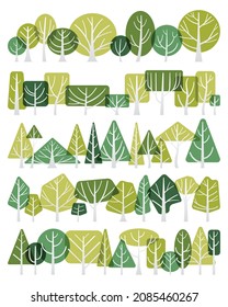 vector set of side view trees isolated on white background.