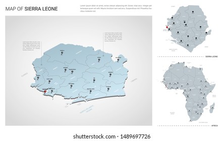 Vector set of Sierra Leone country.  Isometric 3d map, Sierra Leone map, Africa map - with region, state names and city names. 