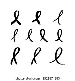Vector set of sign of Breast cancer awareness month, textured pink ribbon. Women oncological disease awareness month isolated on white background for motivational or inspirational poster, logo, icon