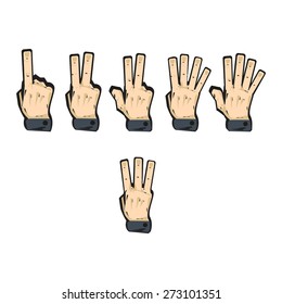 vector set of sign language numbers from one to five