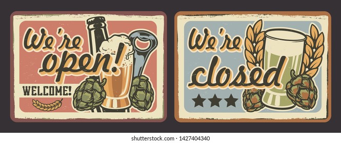 Vector set of signs for cafes in vintage style. All elements and text are in a separate group 