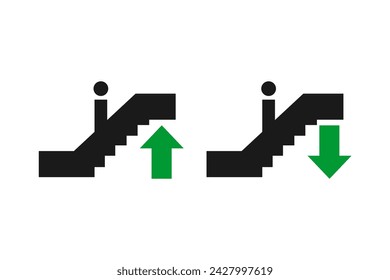 Vector Set Signs Escalators People Access with Up and Down Arrows White Background