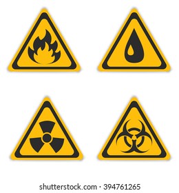 Vector set signs hazard. Isolated signs hazard. Sign flammable. Sign oil. Sign toxic.