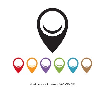 Vector set of signs for infographics. In this marker is hidden symbol of smile. It may be appropriate for indicate entertainment, positive places on the map or infographics and for holiday on 1 April
