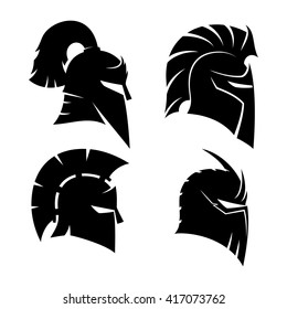 Vector set of signs. Knight's and Spartan helmets.